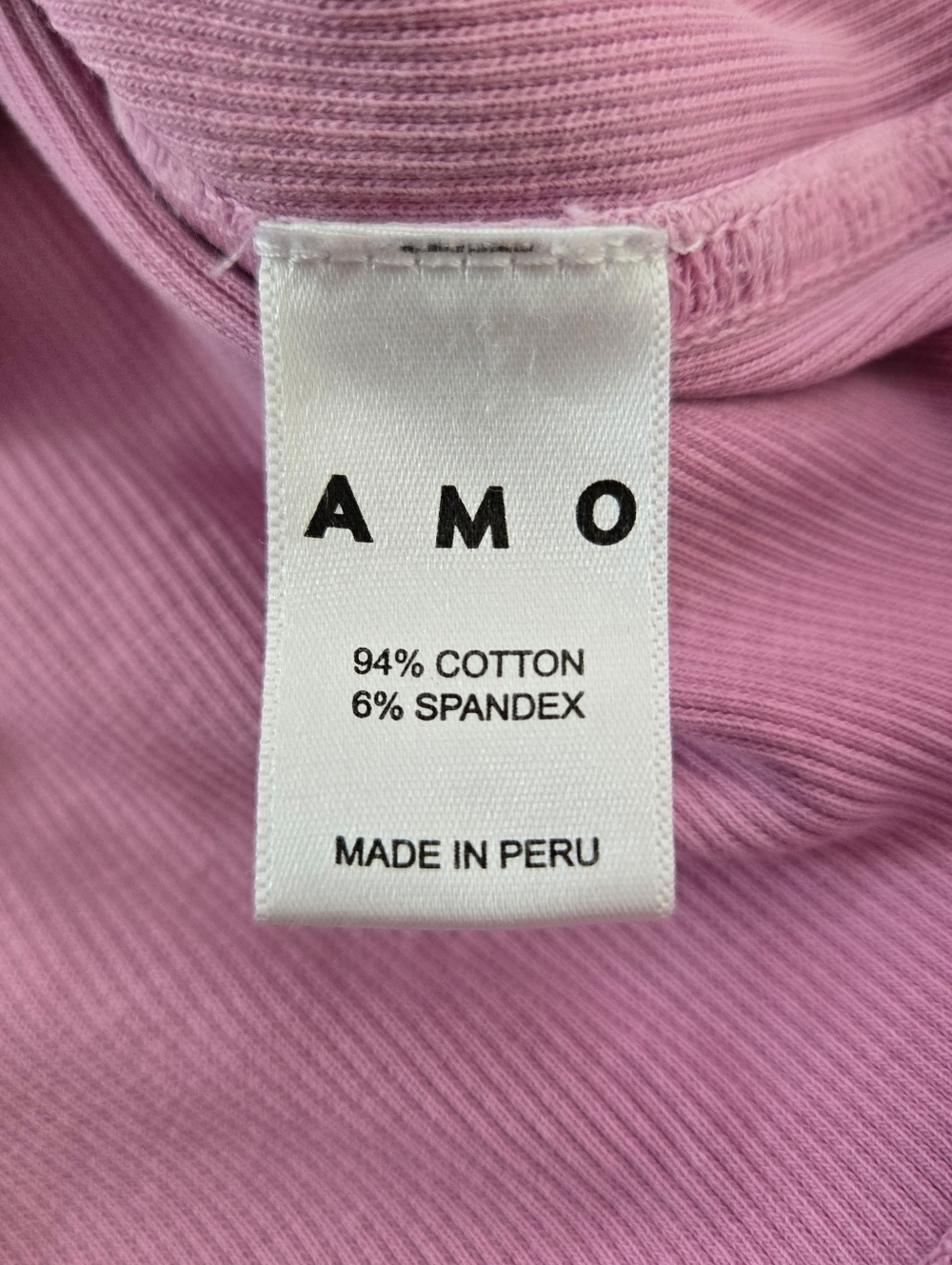 AMO Blake Cotton Long Sleeve Rib Top. Color Rose. Size xsmall. - Picture 6 of 7